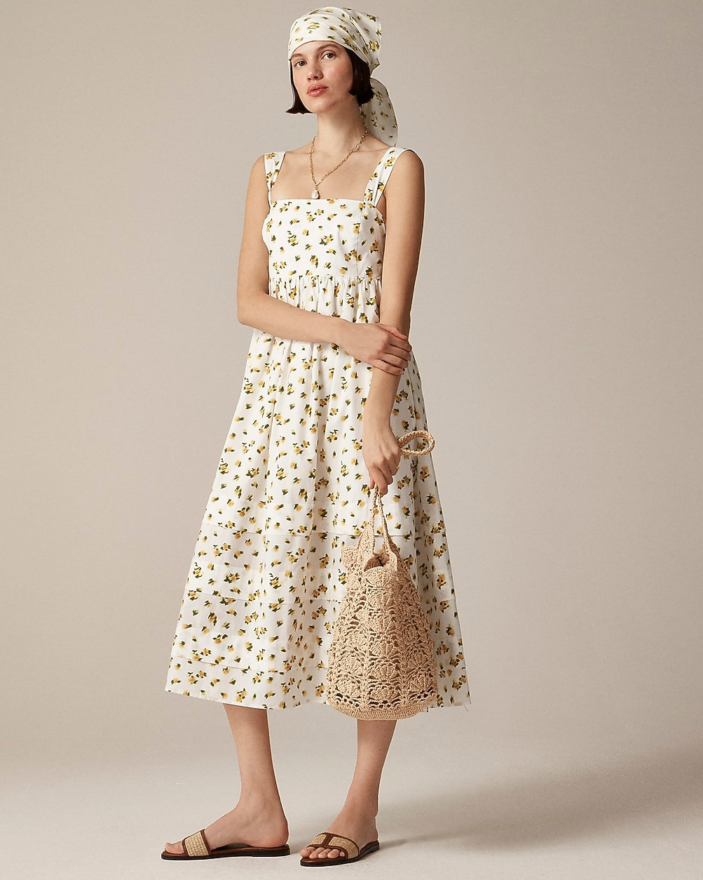 Squareneck midi dress in budding rose print | J. Crew US