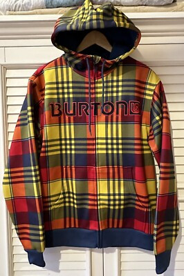 Burton Dryride Full Zip Hoodie Fleece Lined Yellow/Red Plaid Mens Sm Snowboard | eBay US