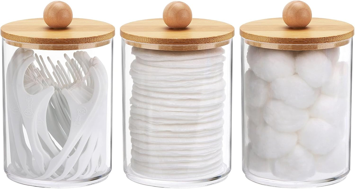 Amazon.com: Tbestmax 10 Oz Cotton Swab/Ball/Pad Holder, Qtip Apothecary Jar, Clear Bathroom Conta... | Amazon (US)