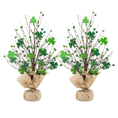 ARTSEMI St Patricks Day Tree Decorations, 2Pcs St Patricks Day Decorations Artificial Tree with Berry and Shamrock, Farmhouse Decor Table Centerpieces for Home Party Office Irish Gifts | Amazon (US)