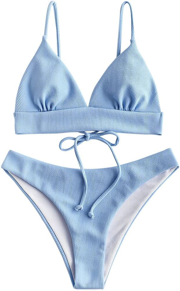 ZAFUL Star Sun Moon Print Bathing Suits for Women Back Criss Cross Lace-up Triangle Bikini | Amazon (US)