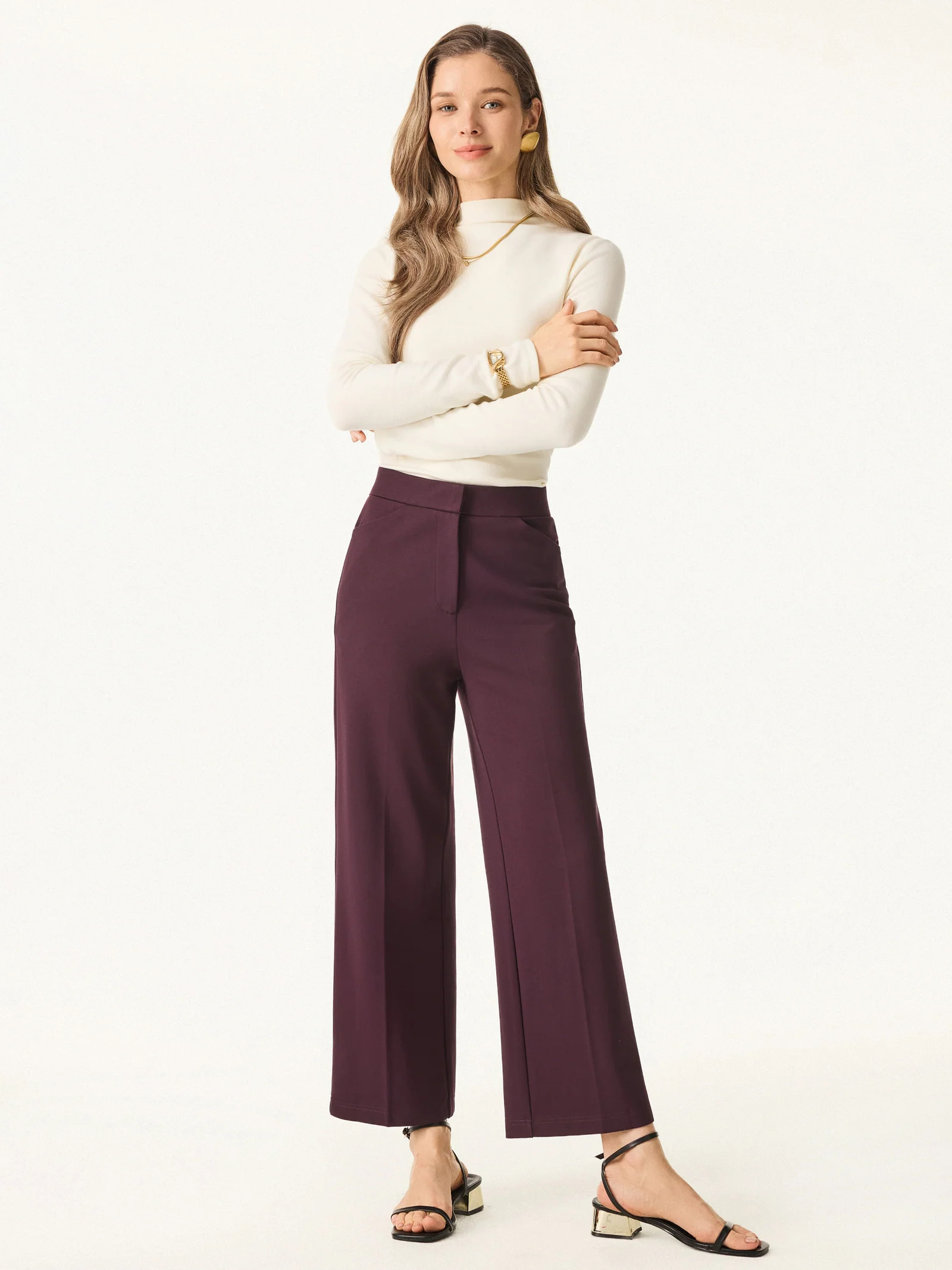 Ponte High Rise Straight Leg Cropped Fly-Front Trousers with Pockets | OGLmove
