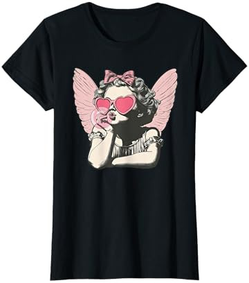 Retro Cupid Valentine Day Cute Vintage Cupid Blowing Bubble T-Shirt | Amazon (US)