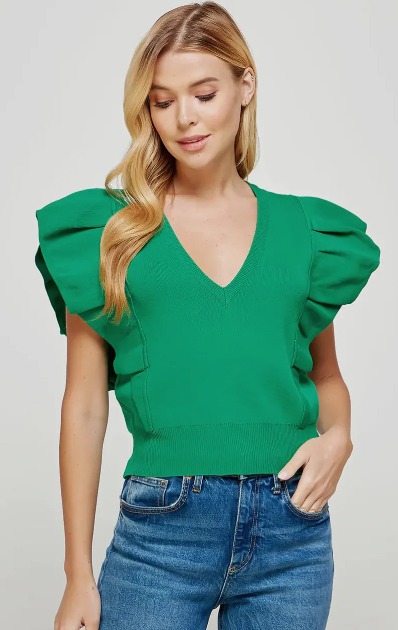 Pleated Knit Top in Emerald | Refinery