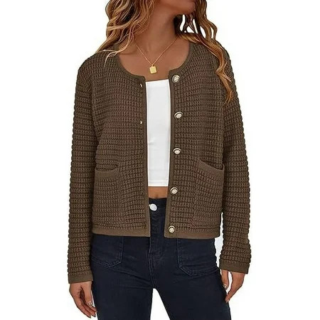 PRETTYGARDEN Women's Knit Cardigan Sweaters Fall Fashion Long Sleeve Open Front Button Down Trendy Casual Sweater Jacket | Walmart (US)