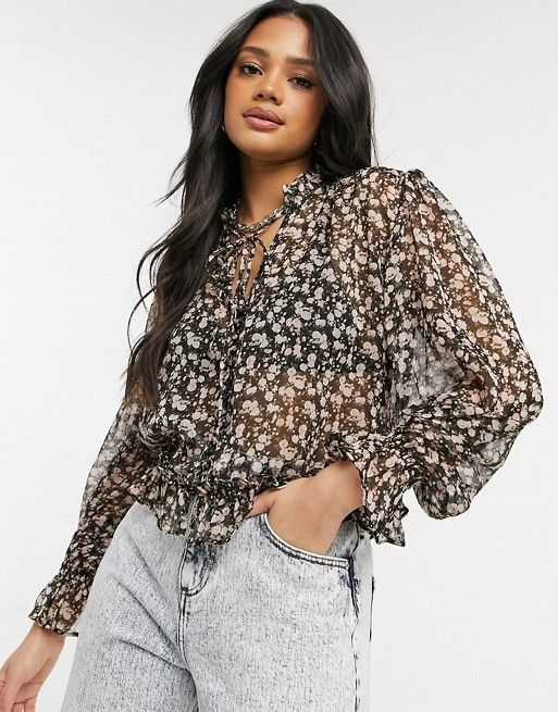 Violet Romance blouse with tie neck in floral | ASOS (Global)
