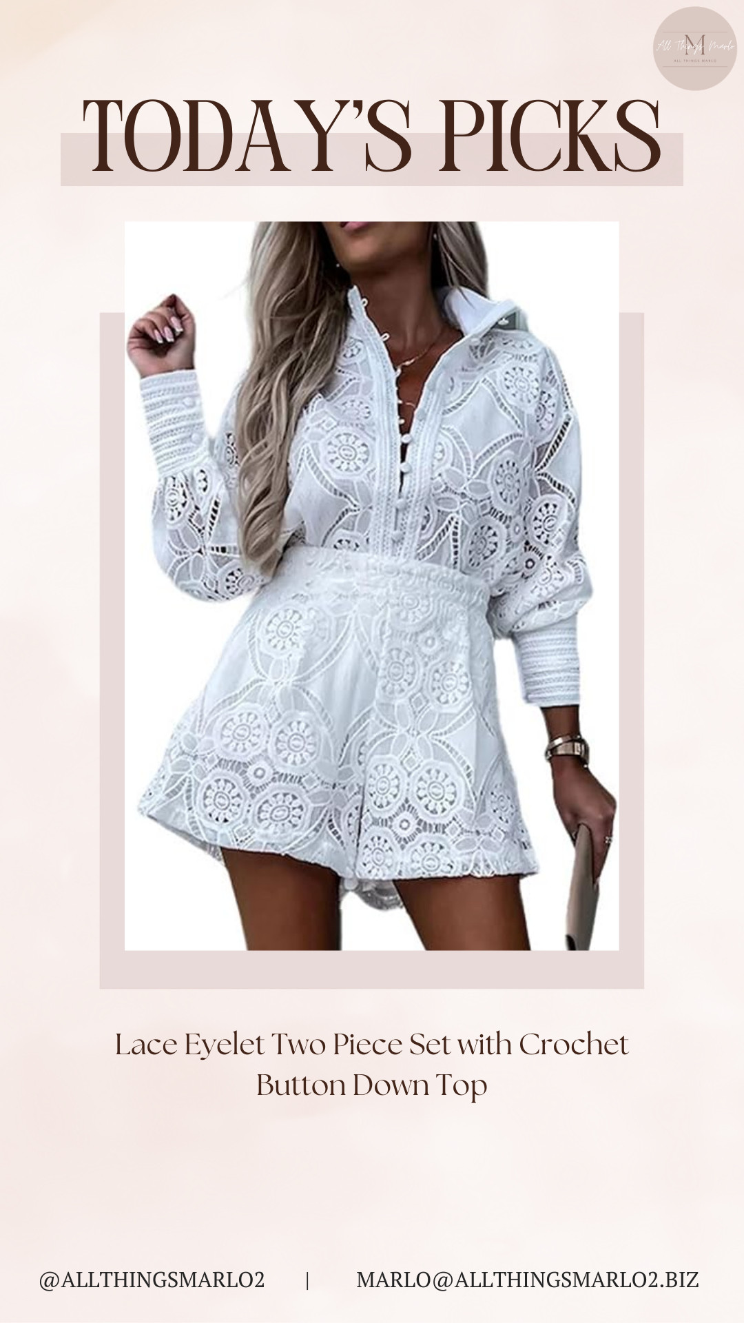 Lace Eyelet Two Piece Set with Crochet Button Down Top 

 #LTKSeasonal #LTKWorkwear #LTKTravel