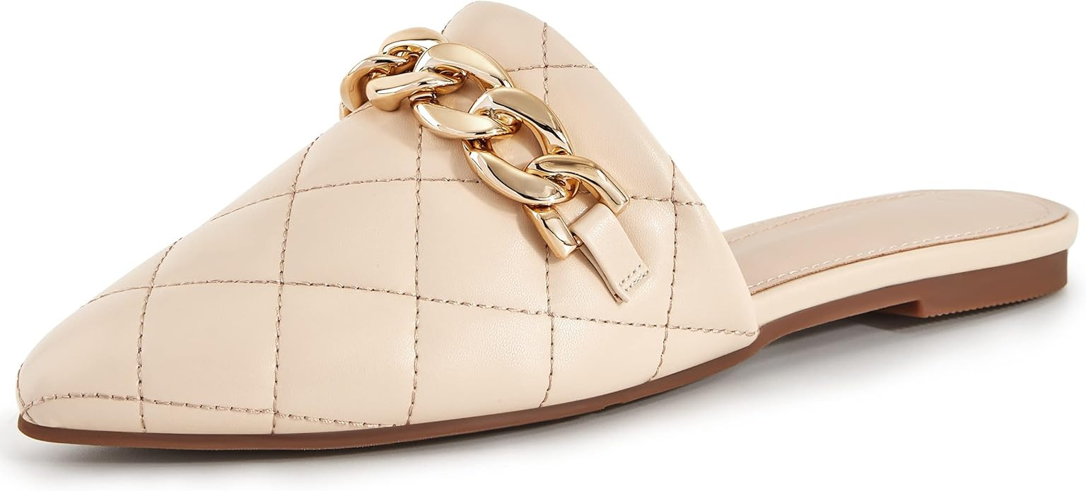 Coutgo Womens Flat Mules Closed Pointed Toe Slip on Low Heel Chain Loafers Slides Backless Shoes | Amazon (US)