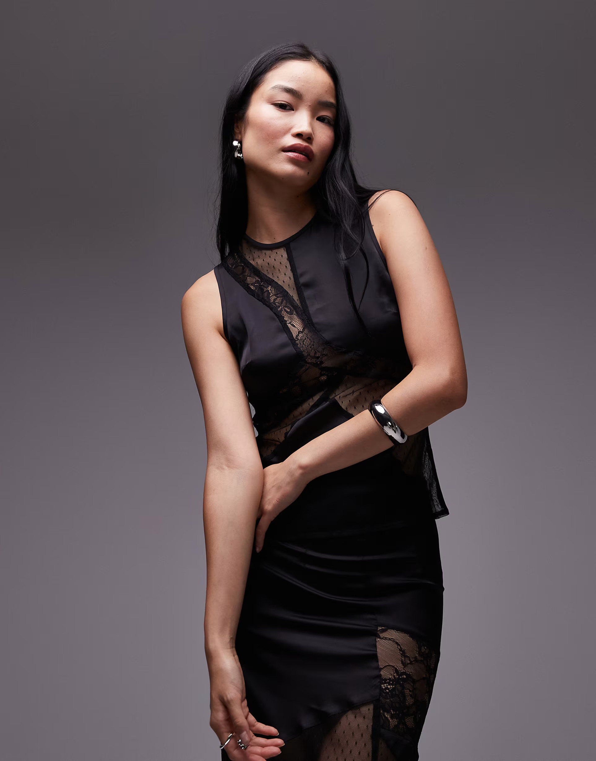 Topshop co-ord satin and lace mix sleevless top black | ASOS (Global)