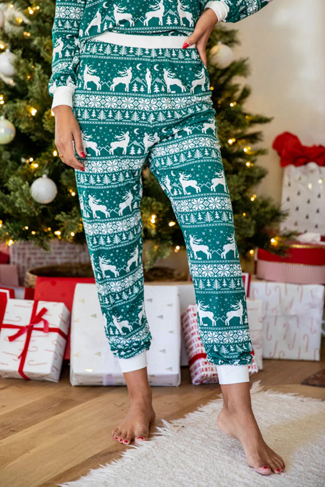 Underneath The Tree Green Christmas Print Pajama Joggers | Pink Lily