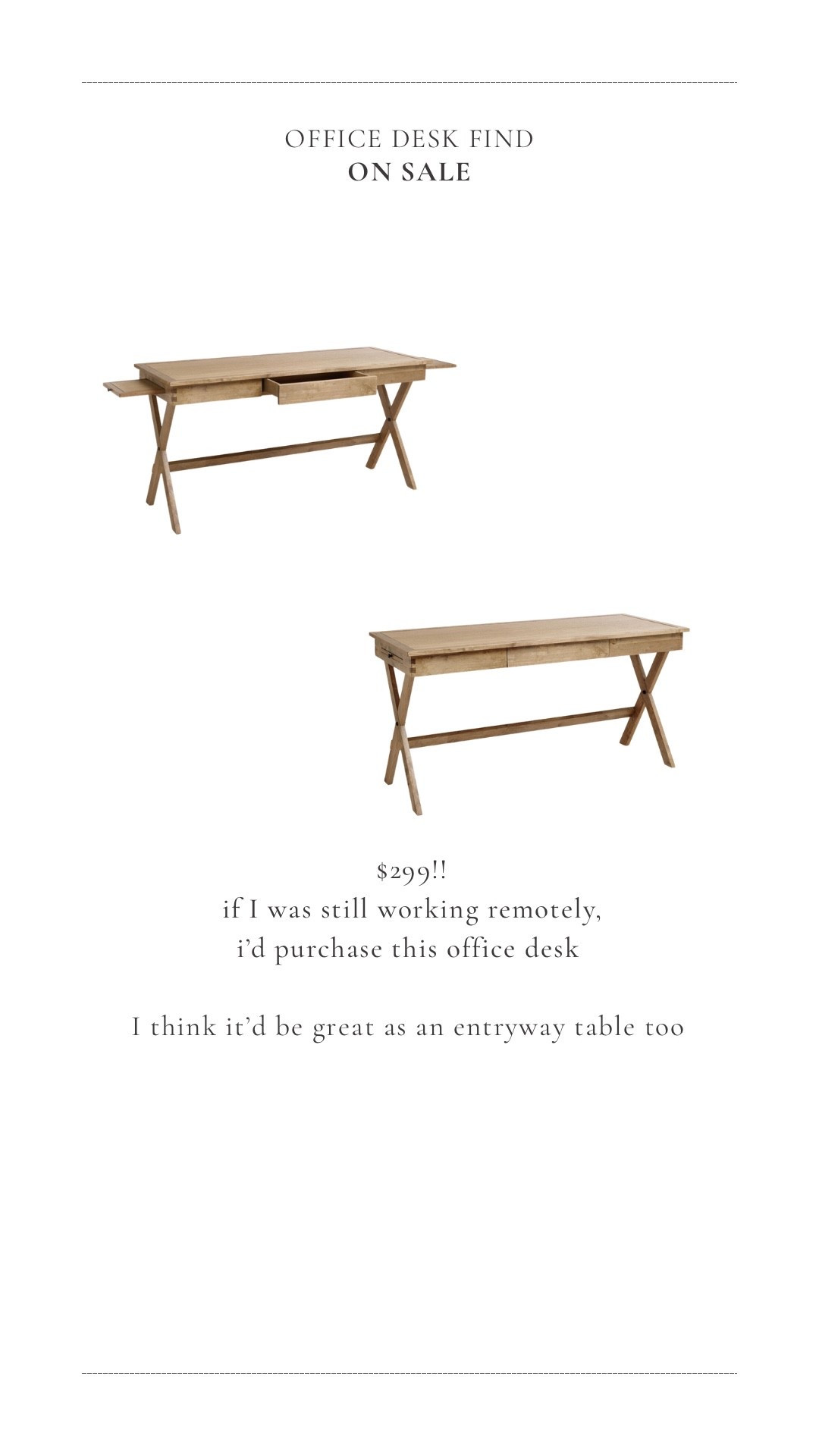 The prettiest wood tone office desk/console! And its current on sale 

🏷️ affordable office desk, wood tone desk, wfh, work from home finds, home decor finds, home inspo, home office 

#LTKHome #LTKSaleAlert #LTKSpringSale