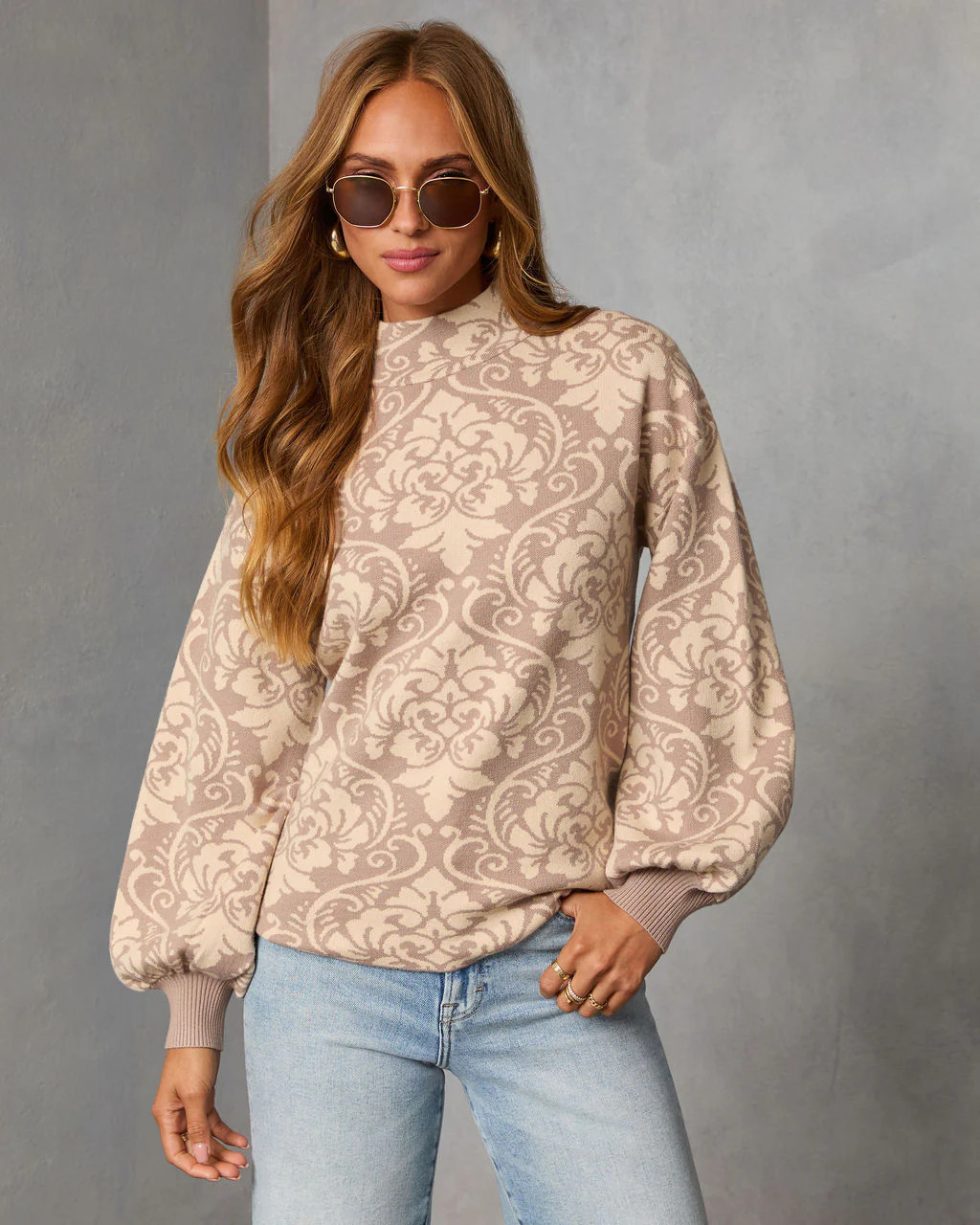 Sienna Fold Printed Turtleneck Sweater | VICI