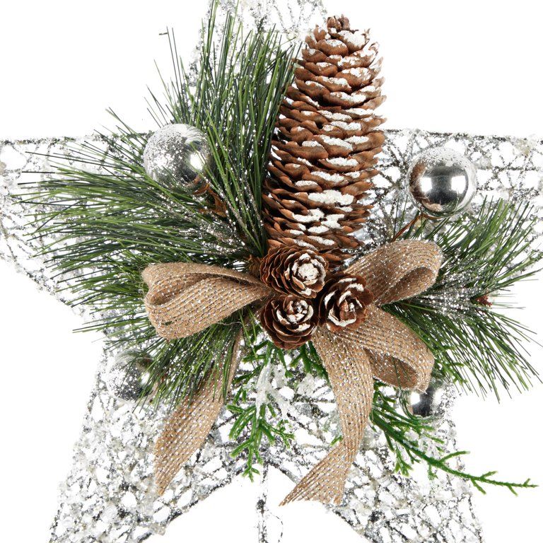 Holiday Time Silver Glitter & Pinecone Star Christmas Tree Topper - Walmart.com | Walmart (US)