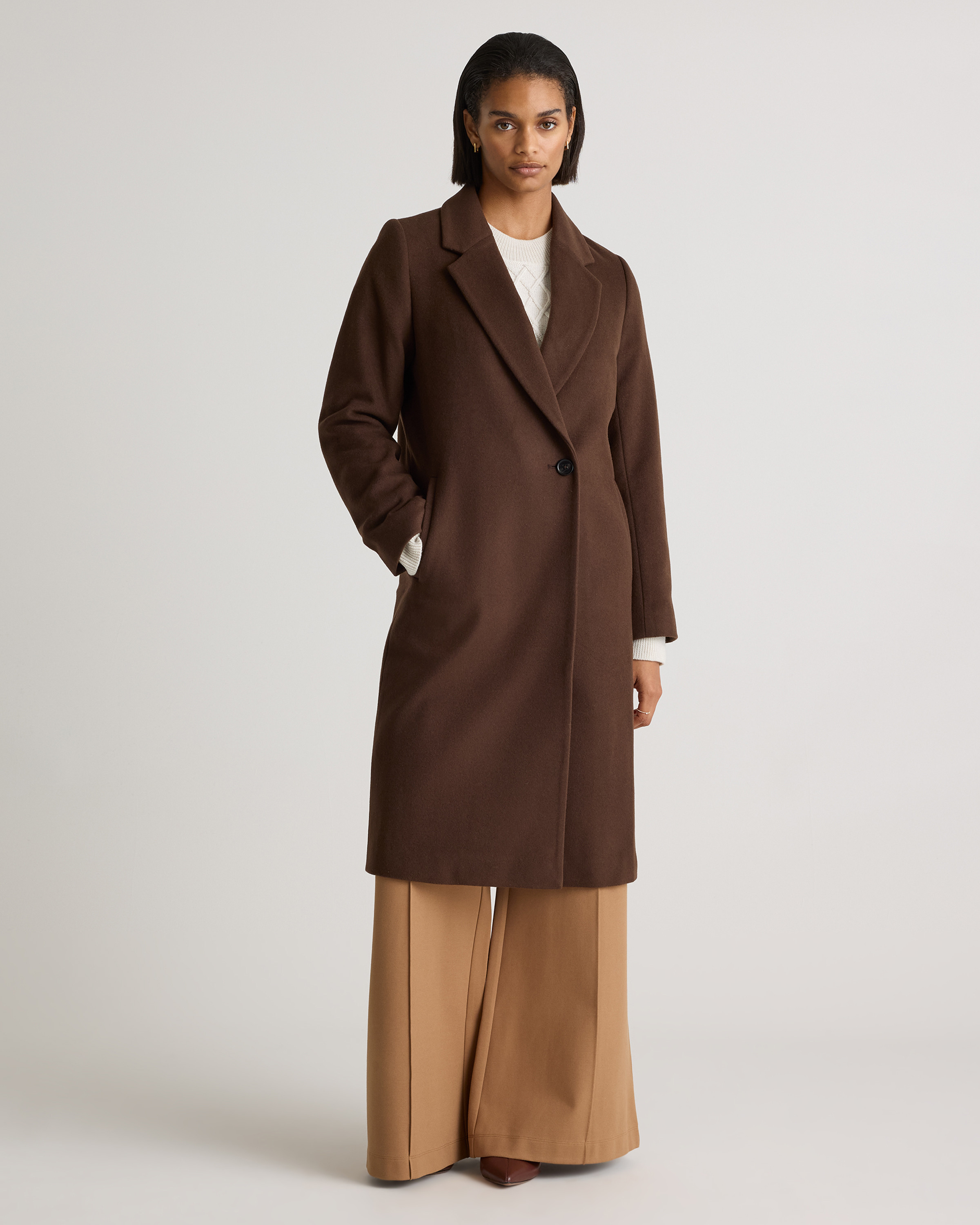 Quince | Women's Italian Wool Classic Single-Breasted Coat in Dark Chocolate, Size Small, Wool/Nylon | Quince