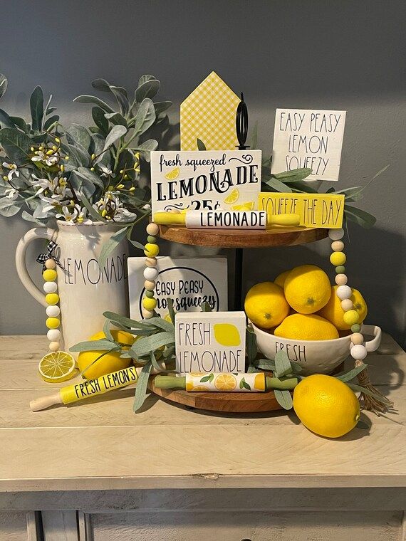 Lemon Tiered Tray Decor; Lemonade Tier Tray Decor; Spring Home Decor; Summer Home Decor; Yellow D... | Etsy (US)