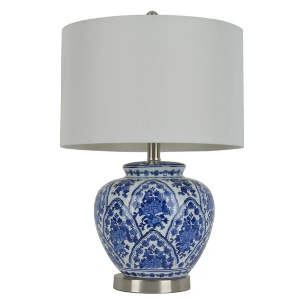 22" Blue and White Floral Ceramic Table Lamp with Metal Accents | Walmart (US)