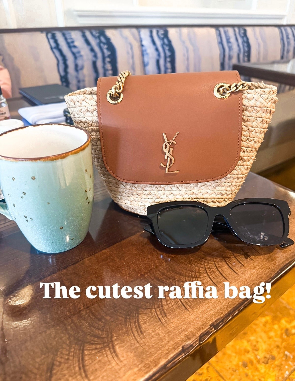 New Saint Laurent mini manon raffia bag. YSL raffia bag. Straw purse. Resort wear. Resort outfit. Love these Gucci sunglasses!

#LTKTravel #LTKootd #LTKSwim