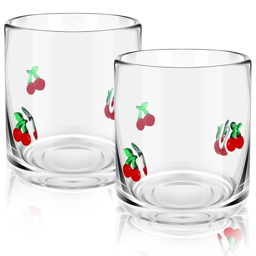 SiliFine Icon Juice Glasses, 14oz Stemless Wine Drinking Juice Glass Cup for Valentine Party Supplies Gift(2 Pcs,Cherry) | Amazon (US)