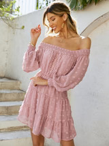 'Liz' Off The Shoulder Emboridery Chiffon Miini Dress | Goodnight Macaroon