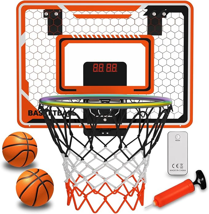 LED Basketball Hoop for Kids - Over The Door Indoor Hoop with Electronic Scoreboard & 3 Mini Ball... | Amazon (US)