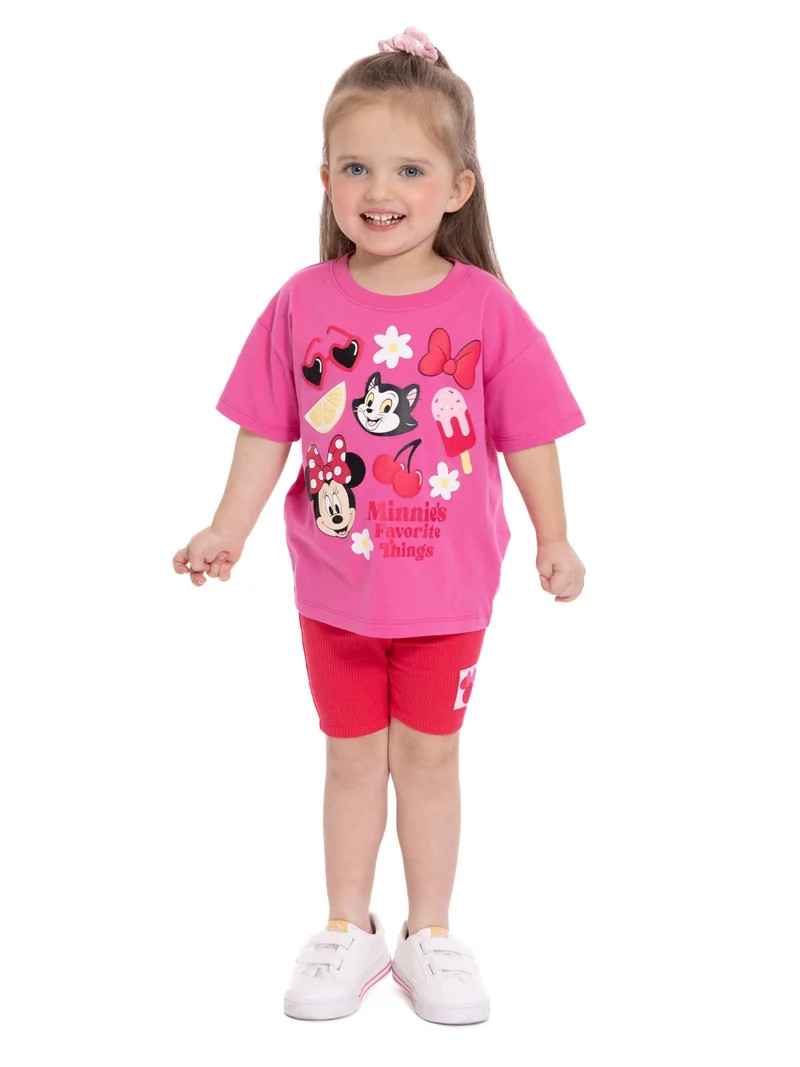 Minnie Mouse Toddler Girls Graphic Tee and Bike Shorts Set, 2-Piece, Sizes 12M-5T | Walmart (US)