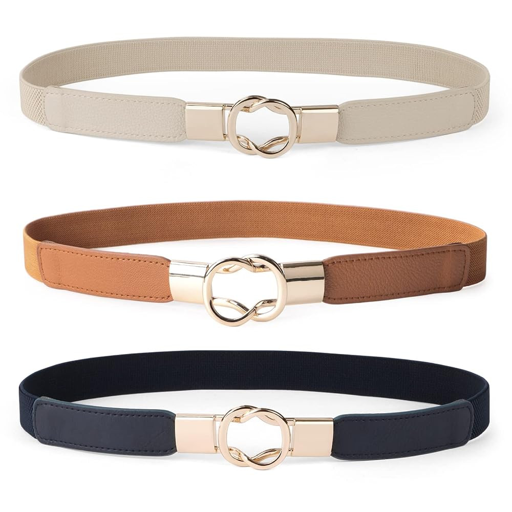 JASGOOD 3 Pack Women Retro Elastic Stretchy Metal Buckle Skinny Waist Belt 1 inch Wide | Amazon (US)