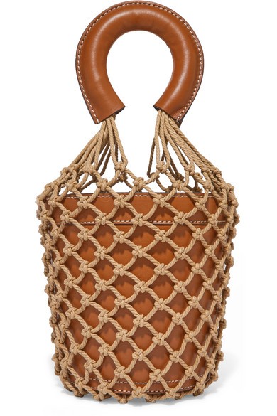 STAUD - Moreau Macramé And Leather Bucket Bag - Tan | NET-A-PORTER (US)