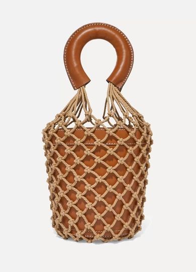 STAUD - Moreau Macramé And Leather Bucket Bag - Tan | NET-A-PORTER (US)