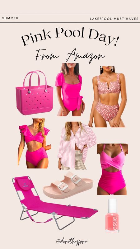 Nothing is better than a pink pool day! 
Beach bag, swimsuits, one pieces, two pieces, sandals, beach chair, and swimsuit cover up! 

#LTKfindsunder100 #LTKstyletip #LTKswim