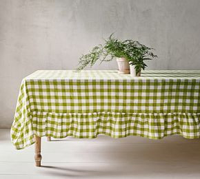 Gingham Linen Ruffle Tablecloth | GreenRow