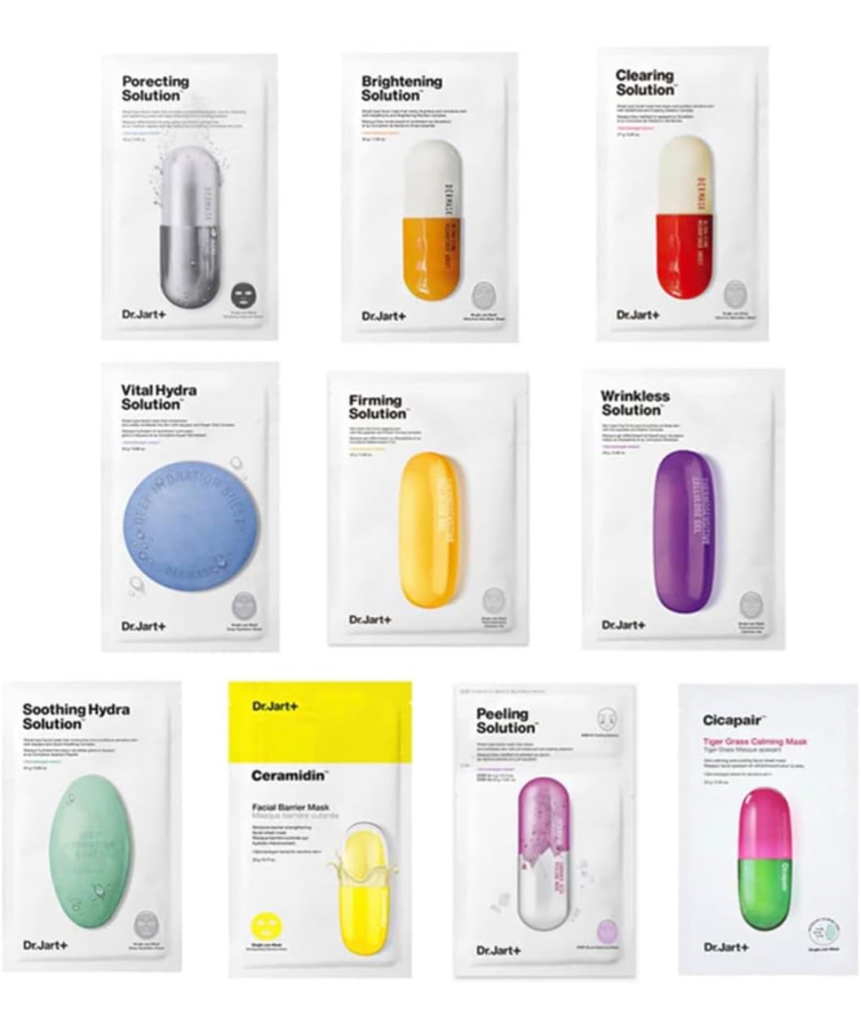 Dr. Jart Mask Sheet Set 6 Pcs Random(Brightening, Ceramidin, Clearing, Firming, Peeling, Porecting, Soothing, Tiger Calming, Vital Hydra, Wrinkle)

#LTKbeauty