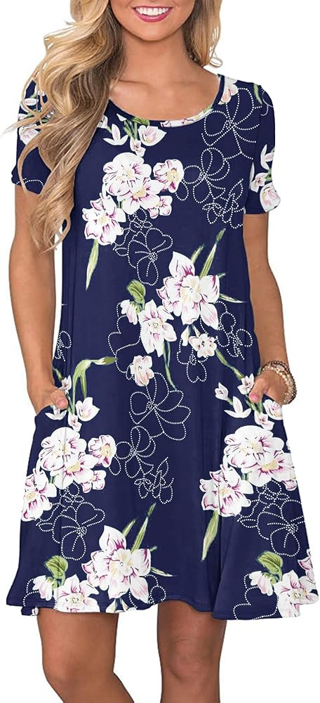 WNEEDU Women's Summer Casual T Shirt Dresses Short Sleeve Swing Dress with Pockets | Amazon (US)