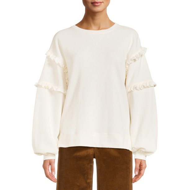 Time and Tru Women's Ruffle Sleeve Sweatshirt - Walmart.com | Walmart (US)