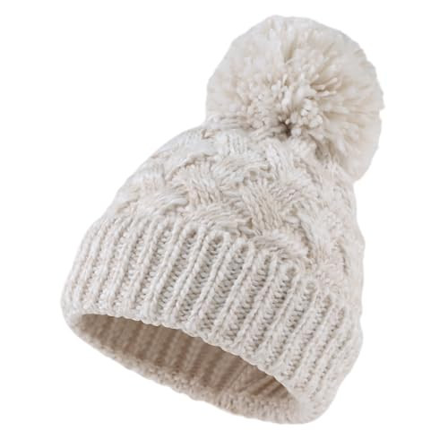 Knit Toddler Girl Winter Hat Autumn Baby Boy Beanie Twist Infant Beanies Kids Hats with Pompom (M, Beige) | Amazon (US)
