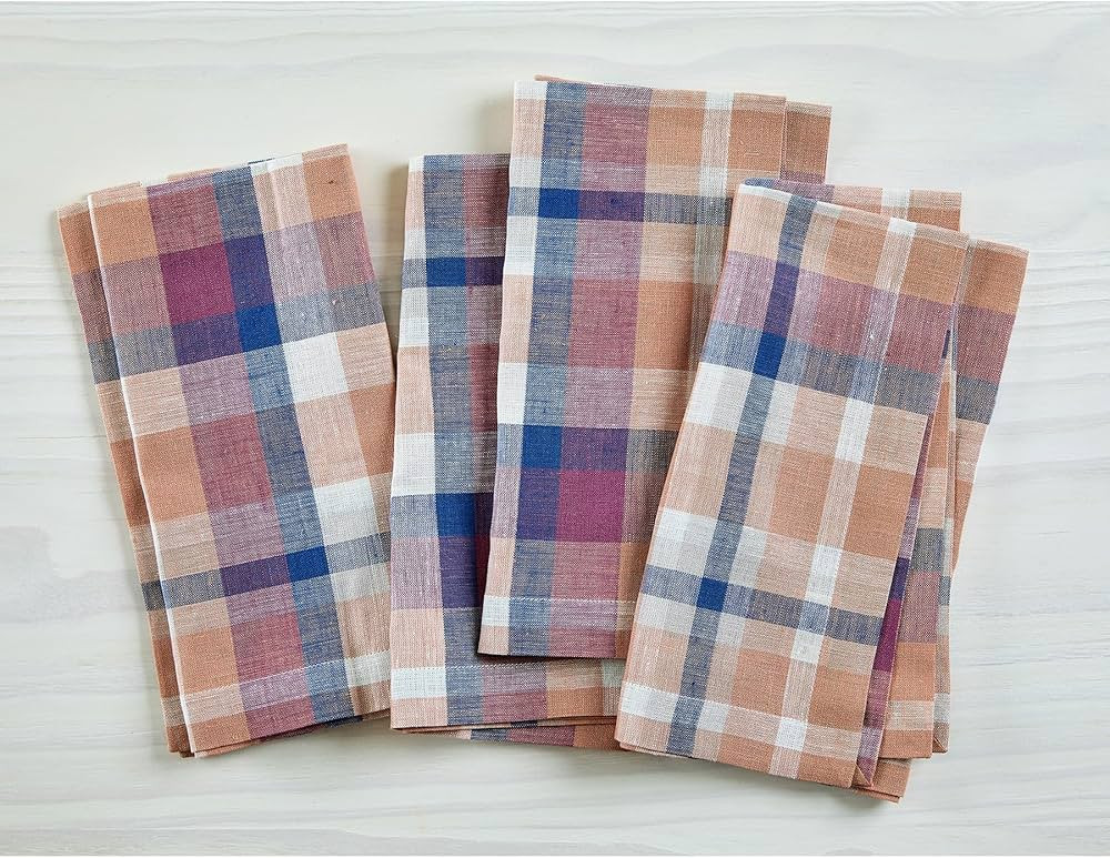 Solino Home Linen Fall Plaid Napkins Set of 4 – 100% Pure Linen Multicolor Fall Flavors Madras ... | Amazon (US)