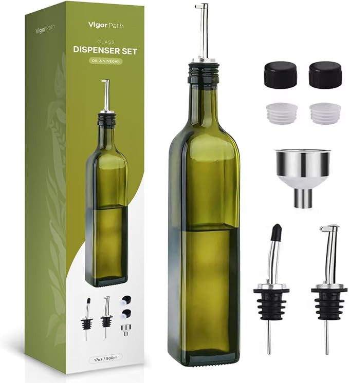 VIGOR PATH Glass Oil Dispenser - 17 oz/500ml Capacity - Oil and Vinegar Cruet Bottle with Pourers... | Amazon (US)