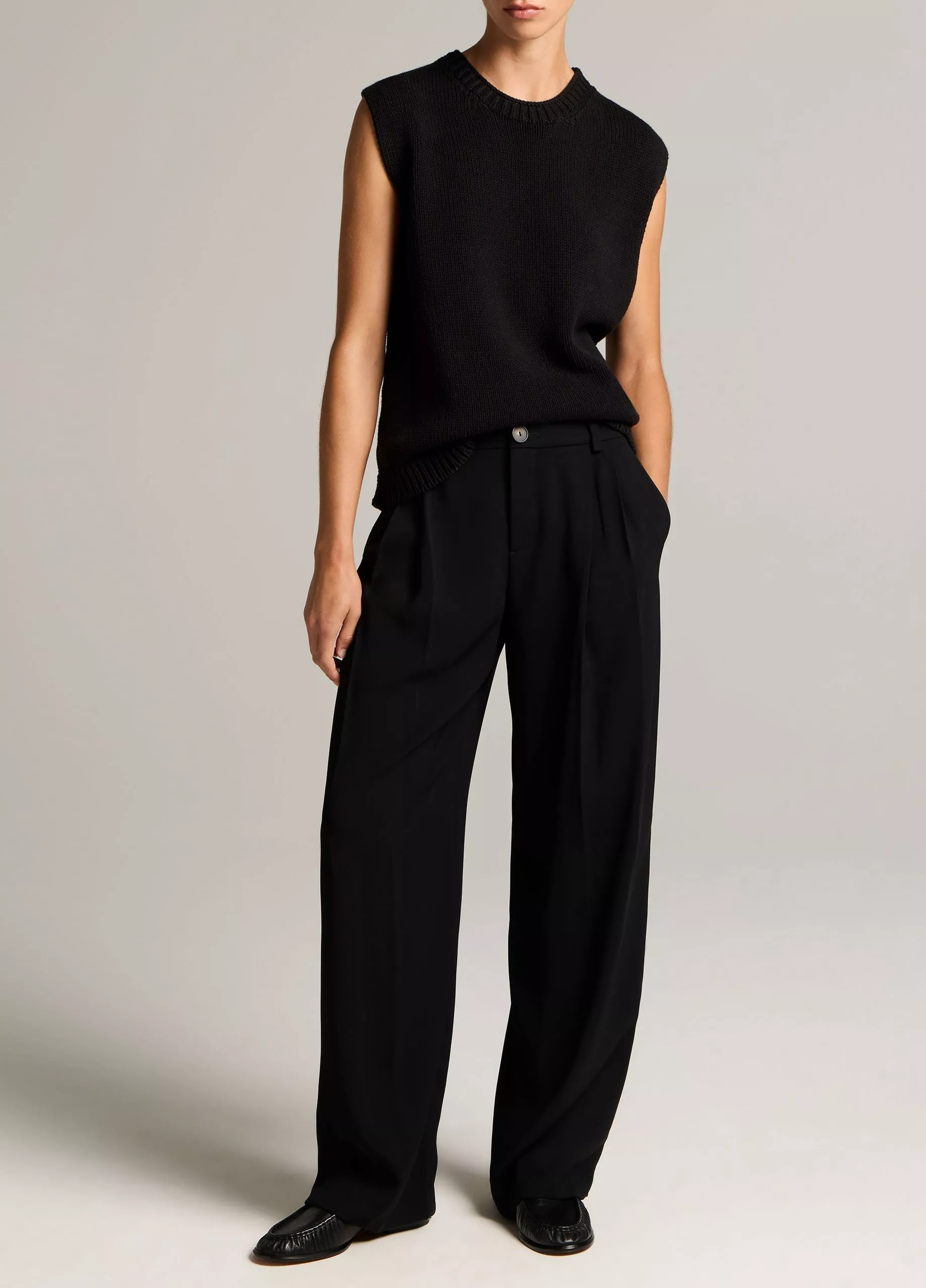 Drop-Waist Pleated Crepe Trouser | Vince LLC