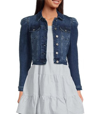 Chelsea & Violet Point Collar Long Puff Shoulder Sleeve Denim Short Statement Jacket | Dillard's | Dillard's