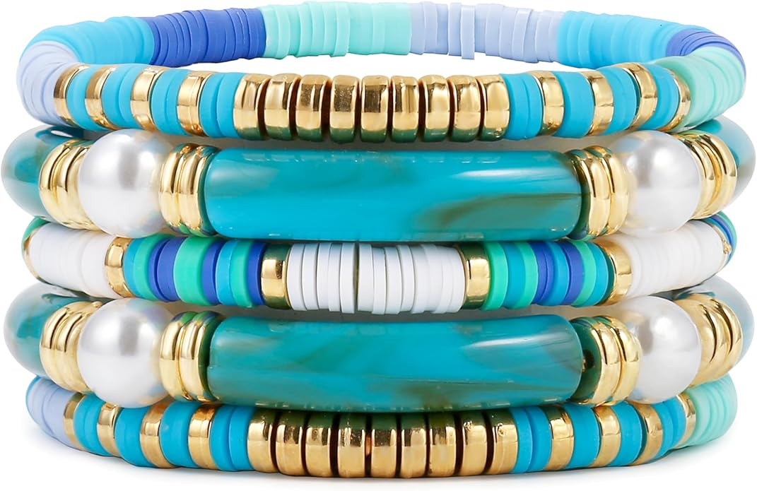 Elegance 11 designs colorful bracelets for women Surfer Thick Tube Heishi Summer Beach Beaded Sta... | Amazon (US)