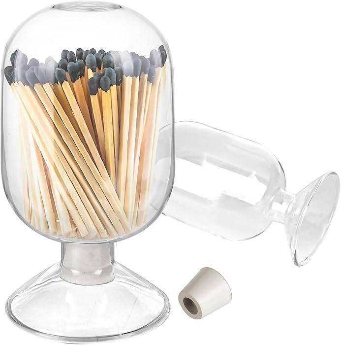 2 Pcs Glass Match Holder, 6 x 3.5 Inch Decorative Matches Jar for Scented Candle, Helix Shaped Ma... | Amazon (US)