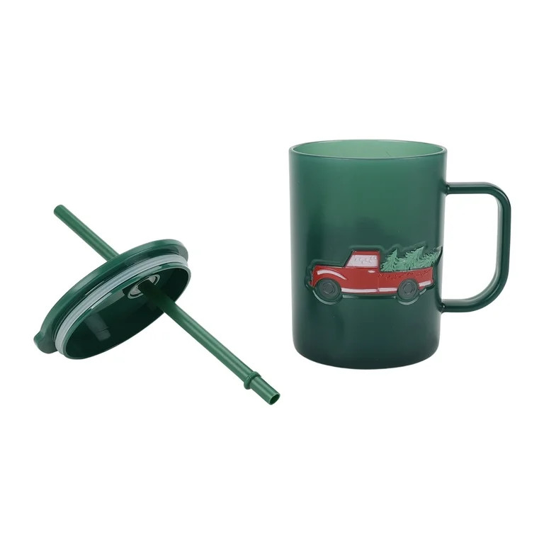 20 Ounce Green Frosted Acrylic Embossed Red Truck Mug with Lid and Straw, by Holiday Time - Walma... | Walmart (US)