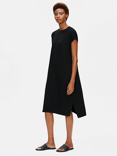 Viscose Jersey Crew Neck Dress | Eileen Fisher