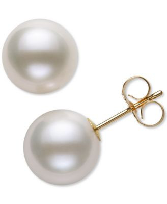 Belle de Mer Cultured Freshwater Pearl Stud 14k Yellow Gold Earrings (8mm) - Gray | Macy's