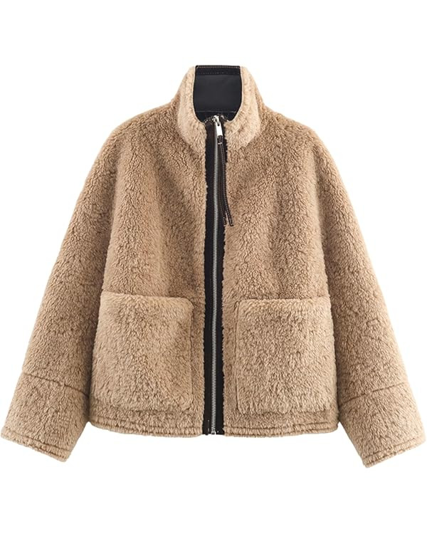 Chevara Women’s Warm Fleece Jacket Casual Long Sleeve Zip Up Fuzzy Jacket Pocketed Coats | Amazon (US)