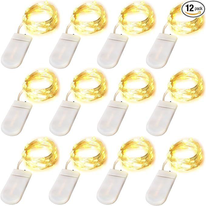 Fairy Lights 12Pack Battery Operated String Lights 7FT 20LED Christmas Lights Silver Wire Mason J... | Amazon (US)