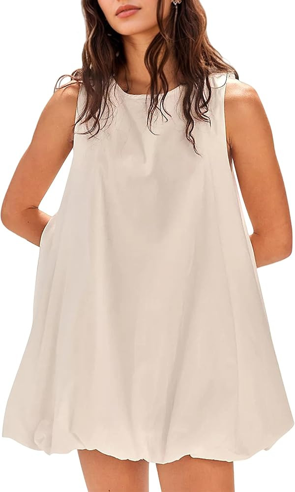 MISSACTIVER Bubble Mini Dress for Women Summer Sleeveless Keyhole Tie Back Tank Short Dress Crew ... | Amazon (US)