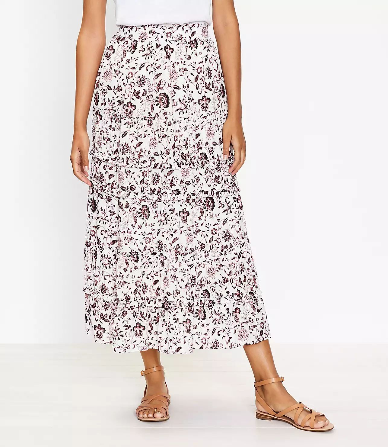 Shimmer Vine Tiered Maxi Skirt | LOFT