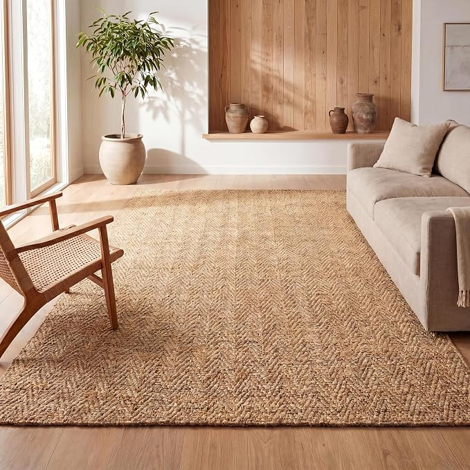 JONATHAN Y Espina Hand Woven Herringbone Chunky Jute Natural Indoor Area Rug, 8x10, Bohemian, Cot... | Amazon (US)