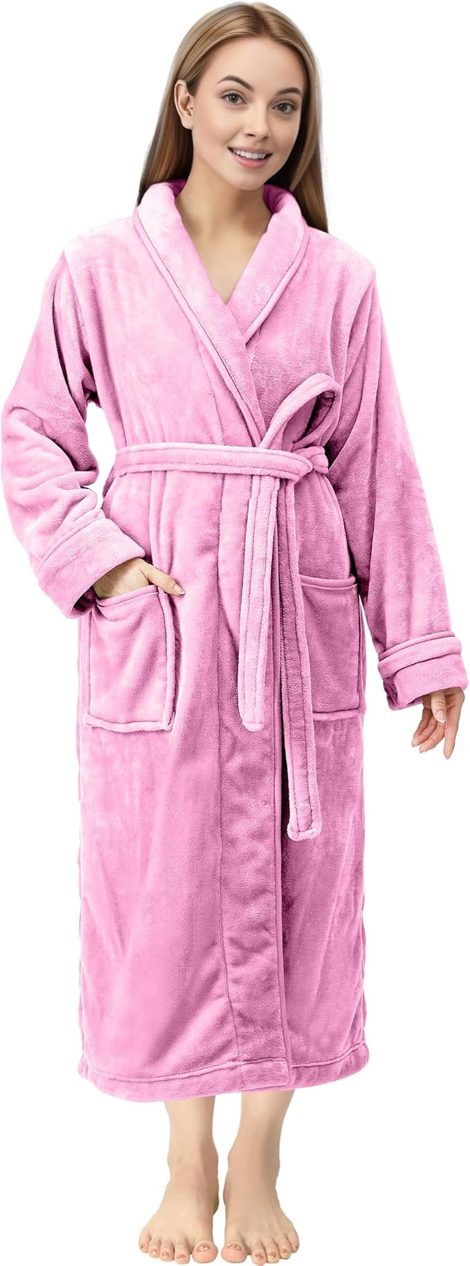 NY Threads Premium Women's Robe Plush Soft Long Bathrobe Warm Fleece Shawl Collar Spa Robe | Amazon (US)