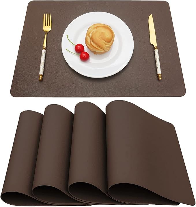 Vinjiasin Placemats Set of 4 for Dining Table Brown Leather Place Mats for Indoor Outdoor Waterpr... | Amazon (US)